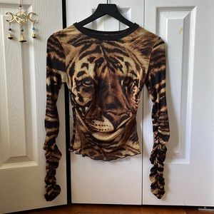 Tiger print and face long sleeve sheer top urban outfitters size medium
